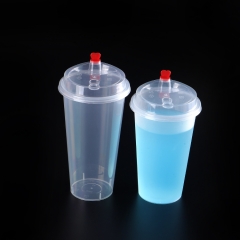 600ml transparent disposable plastic tea juice cup with dome lid custom design printing wholesales