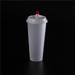 China hotsale PP 24oz 700ml disposable transparent printing customized logo coffee juice tea plastic cups with lids