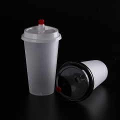 wholesale ready stocks transparent disposable tea plastic cup with lid and straw