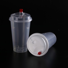 16OZ 500ml定制徽标印制一次性塑料杯U形泡泡茶杯