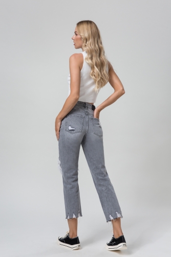 casual fashion streetwear high waist straight jeans