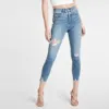 High Waisted Plus Size Light Wash Ripped Cropped Skinny Jeans