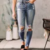 Damaged tight super skinny ripped high waist women jeans