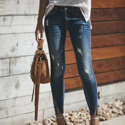Front Split Design Women Skinny Jeans