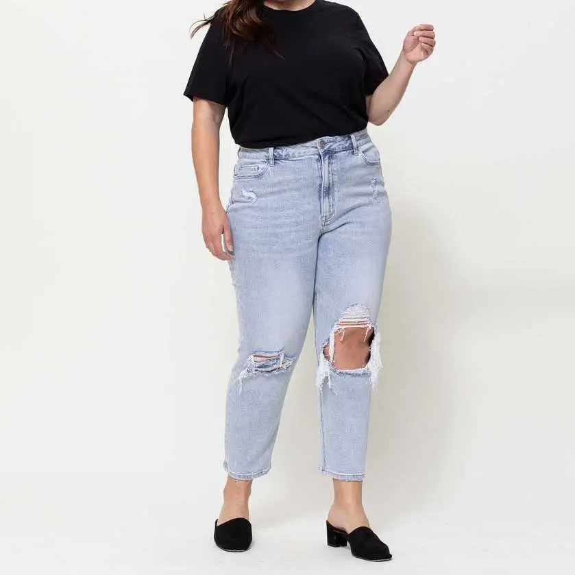 Plus Size Ripped Stretch Mom Jeans Denim Pants