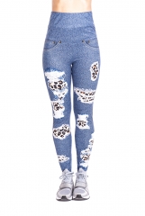 High waist leggings leopard patches jeans