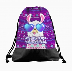 leather bottom  drawstring bag llama