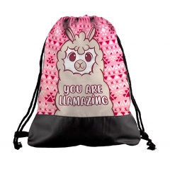 leather bottom  drawstring bag llama