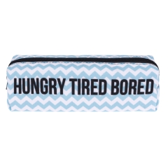 pencil case HUNGRY TIRED BORED BLUE ZIG ZAG