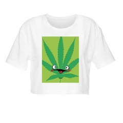 白色短T恤绿底青蛙脸植物HAPPY GANJA
