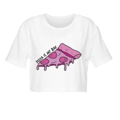 白色短T恤粉红的披萨PIZZA IS MY BAE