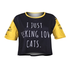 彩色短T恤黑色黄猫LOVE CATS