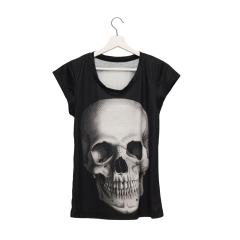 彩色女式T恤黑底骷髅头skull black
