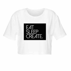 白色短T恤三行字母EAT SLEEP CREATE