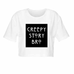 白色短T恤黑底白字母CREEPY STORY BRO