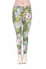 leggings tropical flowers green pink