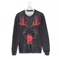 卫衣黑底小黑巴哥红色麋鹿角winter reindeer pug