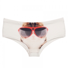 女式内裤白底带红框眼镜的猫glasses cat