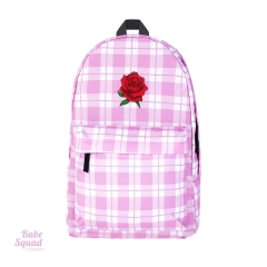 backpack red-roses-pink-grid
