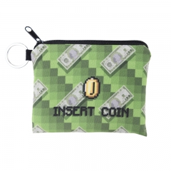 方形零钱包绿色菱格现金金币insert coin pixel