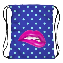 Drawstring bag pink lips dots