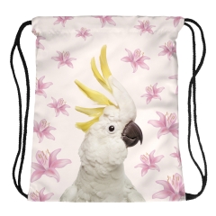 Drawstring bag parrot and flowers