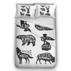 床上用品三件套黑底动物白色字母ANIMALS RUSTIC