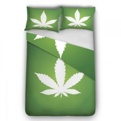 床上用品三件套绿底大麻叶WEED BIG