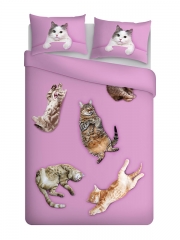 床上用品三件套粉底小猫咪sleeping cats pink