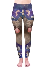 High waist leggings galaxy cat