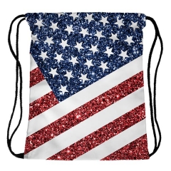 Drawstring bag usa flag glitter