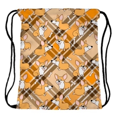 Drawstring bag corgi dog checkered