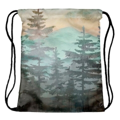 Drawstring bag mountains and pines in the fog