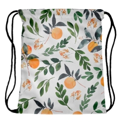 Drawstring bag green leaves and yellow peaches