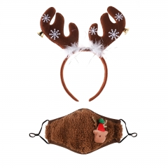 定制包边成人口罩棕色圣诞麋鹿耳朵Reindeer