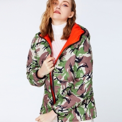 Camouflage Women Bubble Jacket With Hood