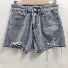 Double Waist Ripped Denim Shorts