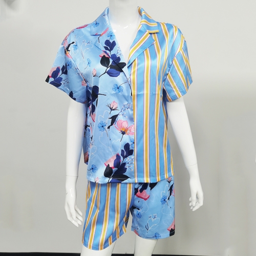 Lapel Short Sleeve AB Pajama Set