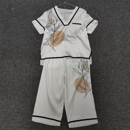 V-neck short-sleeved 7-point pants pajama set