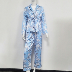 Tie Front Long Sleeve Pajama Set