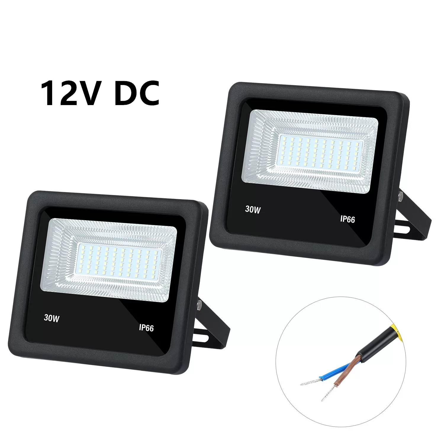 2 PACK DC12V LED Flood Light 30W Waterproof Outdoor stage light 6500K Daylight White led work lights QC-FL03K-DC