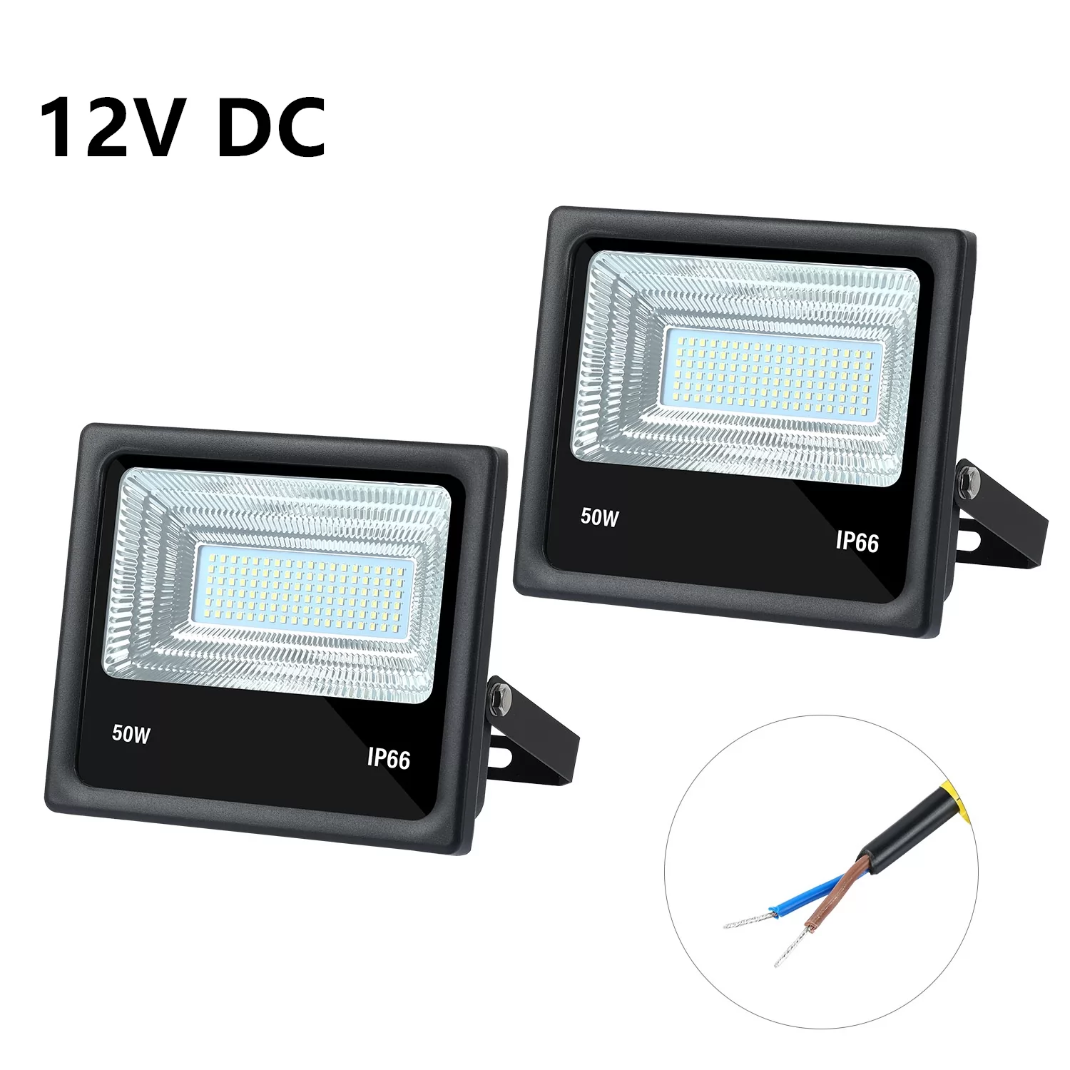 2 PACK DC12V LED Flood Light 50W Waterproof Outdoor 6500K Daylight White led work lights QC-FL05K-DC