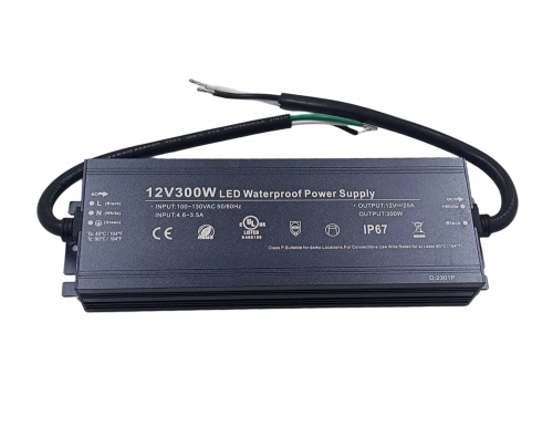 UL 300W LED Power Supply IP67 12V DC 25A, AC to DC Transformer Adapter ,100V-130V Input 12 Volt Constant Voltage Output Transformer Driver