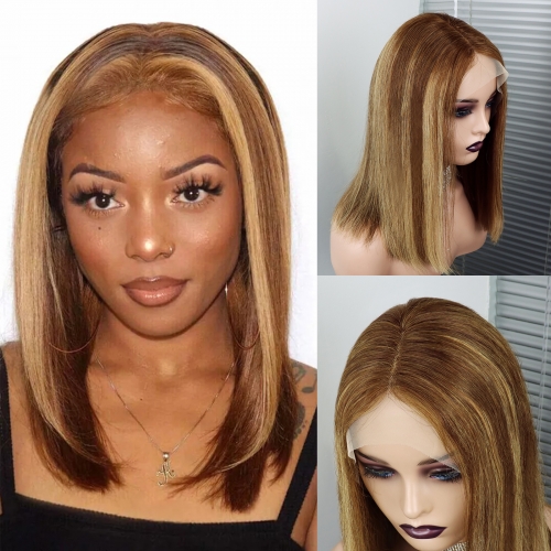 Hot Sale Wig Beginner Friendly Highlight Color Wig#4/27 Straight Wig Bob Style Wigs 13x4 Transparent Frontal Lace Wig Human Hair Wigs For Women