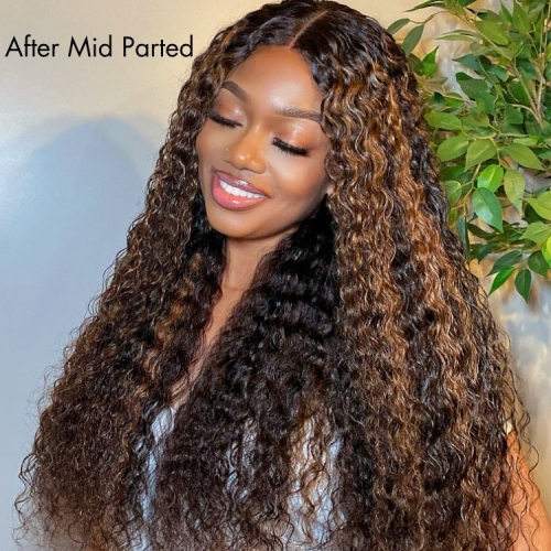 Brown Highlights Funmi Curly Glueless 5x5 Closure Lace Wig Beginner Friendly