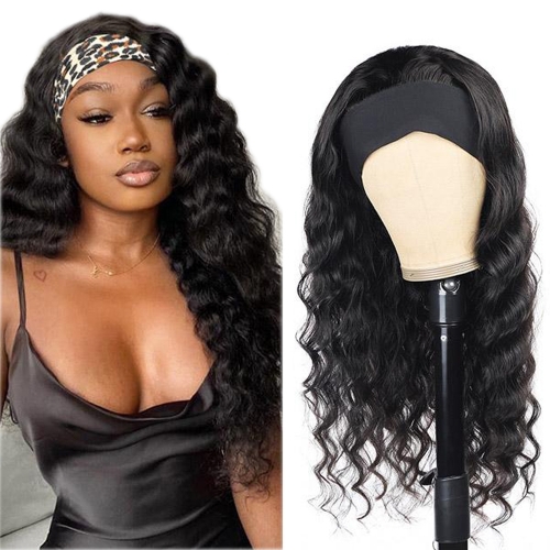 Loose Deep Curly #1B Natural Black Flexible 180% Density Beginner Friendly Headband Wig