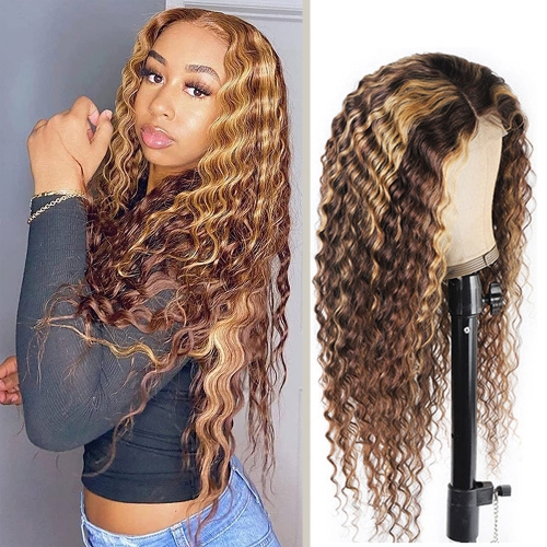 #4/27 Highlight Honey Blonde 13*4 Frontal Lace Wig Deep Wave