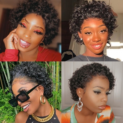 Curly Pixie Curly Human Hair Frontal 13*1 Bob Style Wig