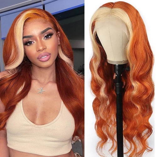 Blond Front/Orange Back 613/#350 Highlight 13*4 Frontal Lace Wig Body Wave