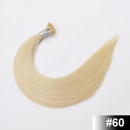 Platium Blonde #60 Light Color Stick/I Tip Straight Hair Extensions (100strands/100grams)